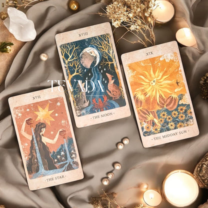 Illuminate your readings with The Solar Kingdom Tarot 2025 — a radiant 78-card deck blending myth, magic, and celestial guidance for deep intuitive insight and spiritual growth.