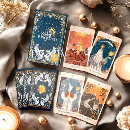 Illuminate your readings with The Solar Kingdom Tarot 2025 — a radiant 78-card deck blending myth, magic, and celestial guidance for deep intuitive insight and spiritual growth.