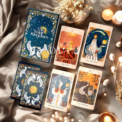Illuminate your readings with The Solar Kingdom Tarot 2025 — a radiant 78-card deck blending myth, magic, and celestial guidance for deep intuitive insight and spiritual growth.