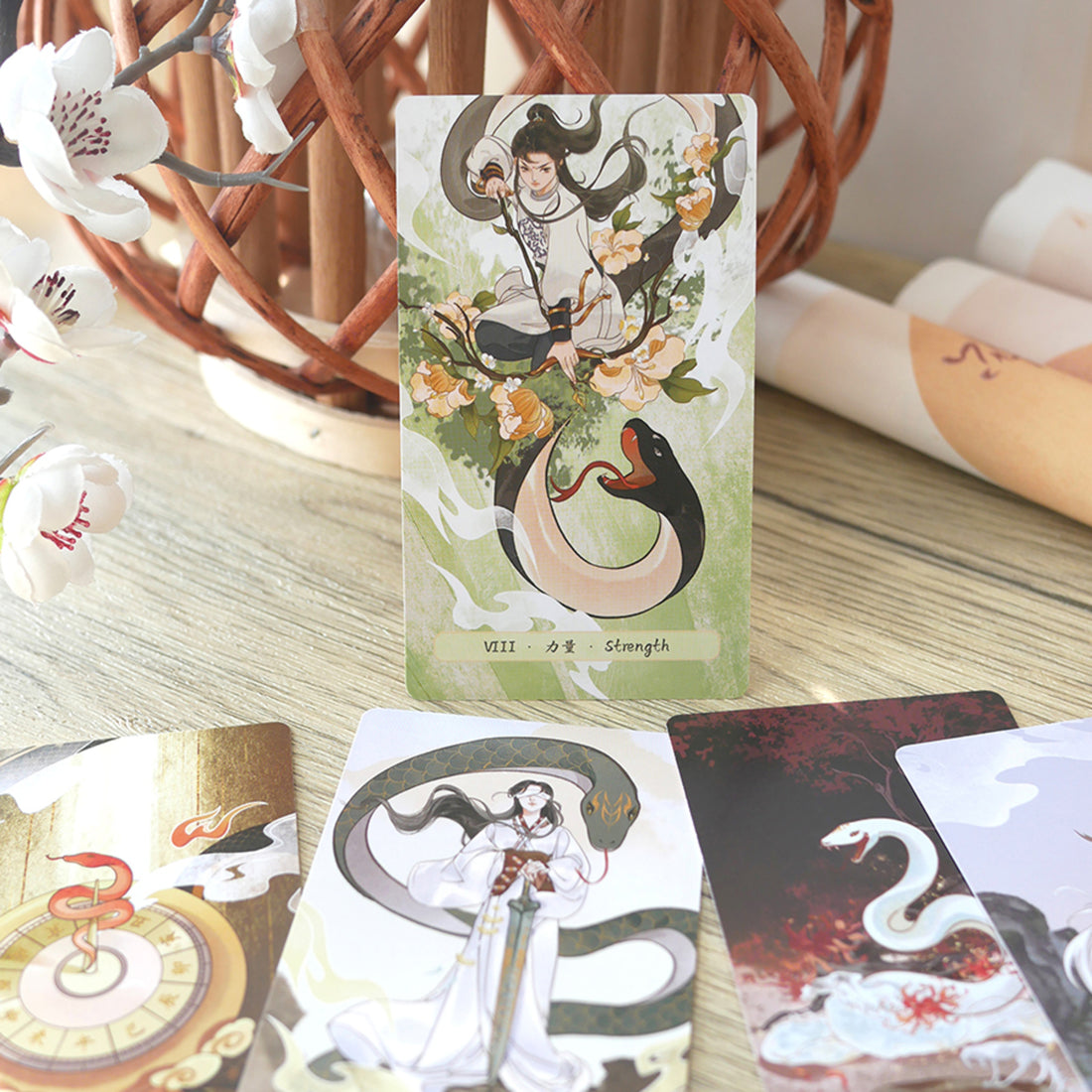 Uncover the wisdom of transformation with the Spiritual Snake Tarot. Featuring stunning Chinese-inspired art, this 78-card deck blends tradition and mysticism to enhance your readings and personal growth.