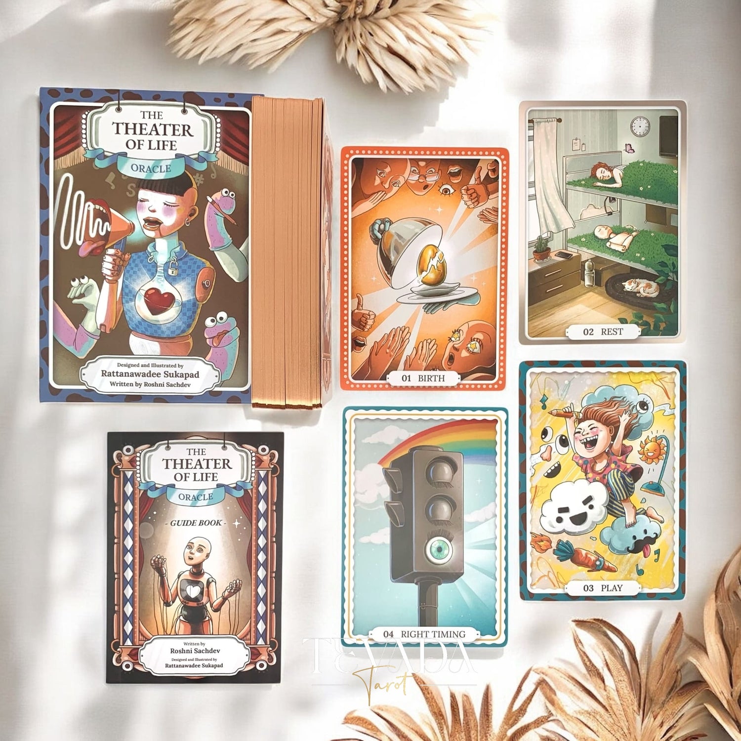 Theater of Life Oracle—66 beautifully hand‑drawn cards offering emotional insight, intuitive guidance &amp; self‑reflection. Ideal for journaling, rituals, personal growth.