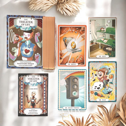 Theater of Life Oracle—66 beautifully hand‑drawn cards offering emotional insight, intuitive guidance &amp; self‑reflection. Ideal for journaling, rituals, personal growth.