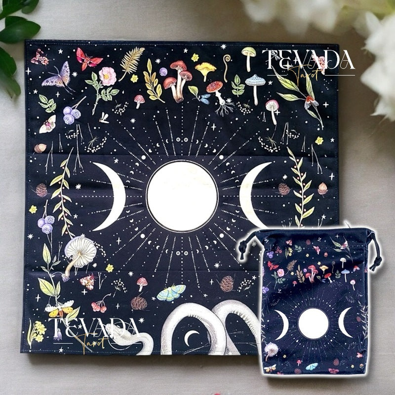 Elevate your spiritual practice with the Triple Moon Tarot Bag &amp; Altar Cloth. Crafted from Black Dutch Velvet, it enhances tarot readings, meditation, and energy work. Perfect for Wiccan and Pagan rituals.