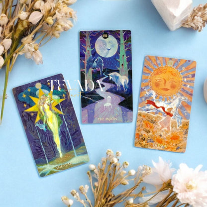 Whisper of Stars and Garden Tarot Starry Sky Edition gold foil edges celestial botanical indie tarot deck