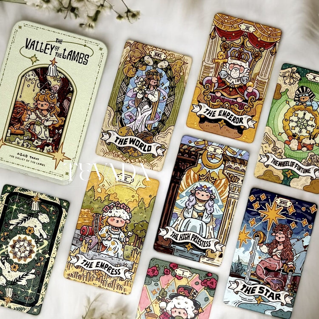 Explore the purity of The Valley of the Lambs Tarot PVC. Perfect for beginners, this 78-card borderless deck offers gentle guidance and magical insights for personal growth and spiritual clarity.