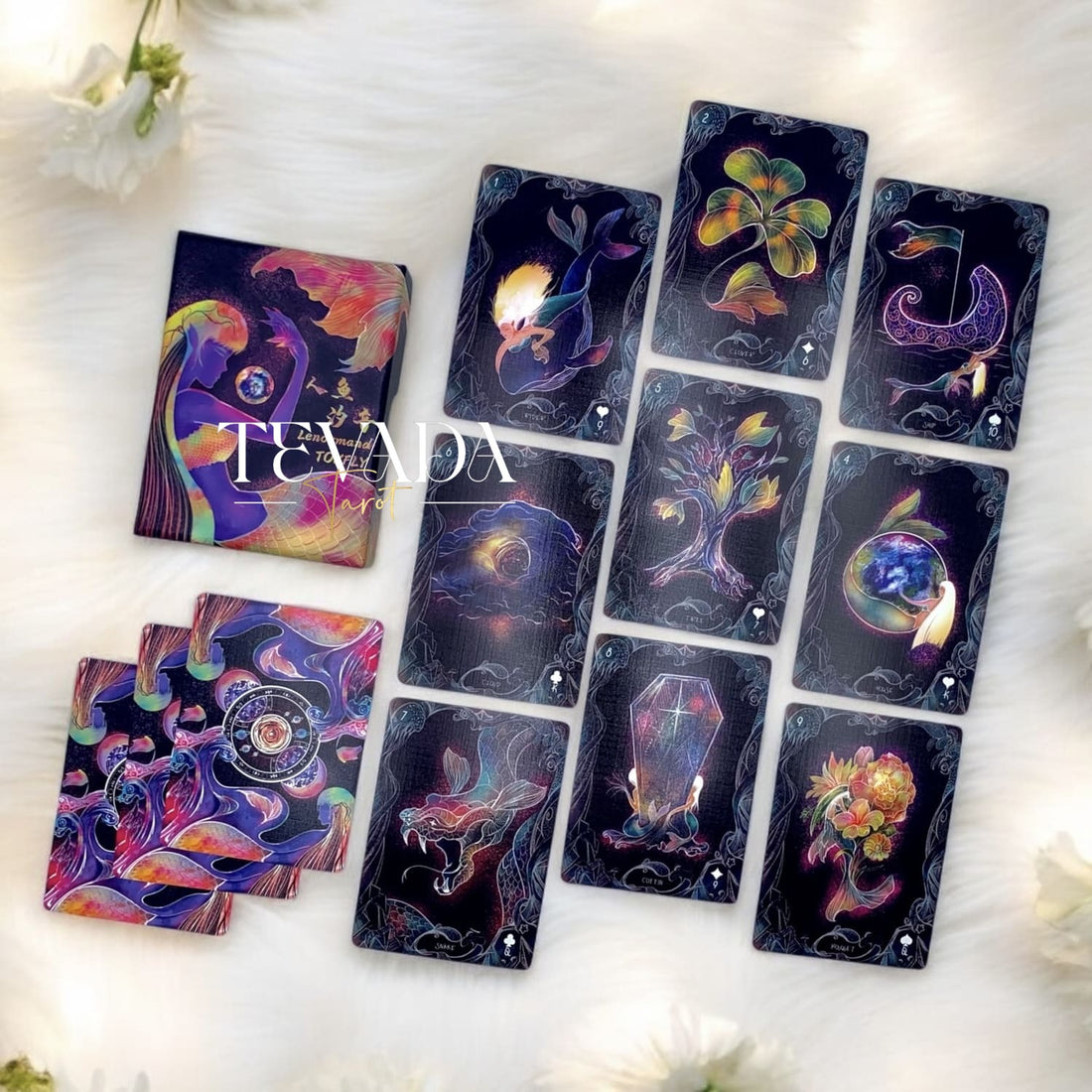 Uncover intuitive wisdom with The Mermaid Lenormand Deck. Dive into 36 beautifully illustrated cards inspired by oceanic magic and mystical mermaid themes for unique divination experiences.