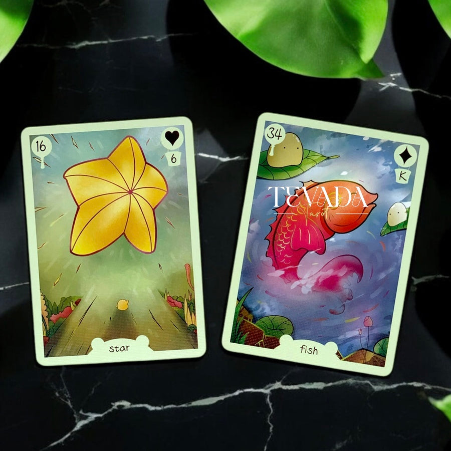 Discover the magical Tokfly Lenormand, a 36-card divination deck with cute slimes in a fantasy jungle, offering intuitive guidance for personal growth and clarity.