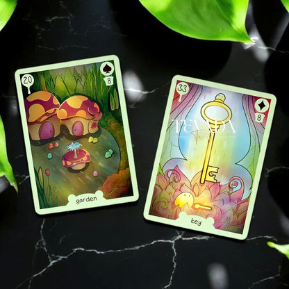 Discover the magical Tokfly Lenormand, a 36-card divination deck with cute slimes in a fantasy jungle, offering intuitive guidance for personal growth and clarity.