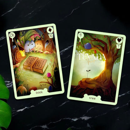 Discover the magical Tokfly Lenormand, a 36-card divination deck with cute slimes in a fantasy jungle, offering intuitive guidance for personal growth and clarity.