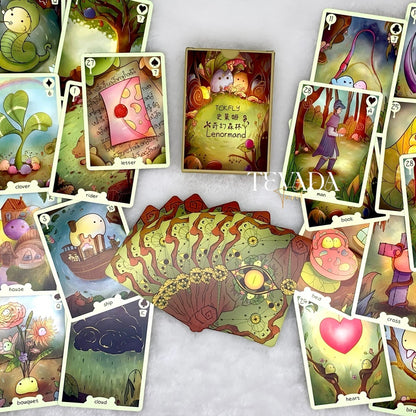 Discover the magical Tokfly Lenormand, a 36-card divination deck with cute slimes in a fantasy jungle, offering intuitive guidance for personal growth and clarity.