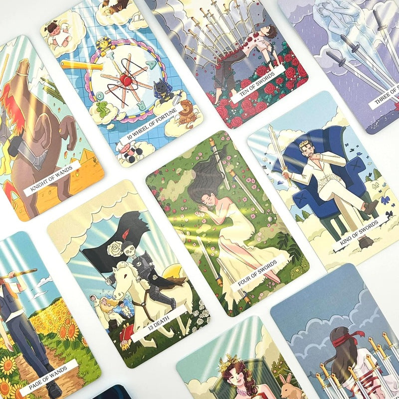 Sunshine & Cartoons! White Clouds Tarot - 78-card deck with adorable art. Fun & easy to understand, perfect for beginners & tarot lovers.