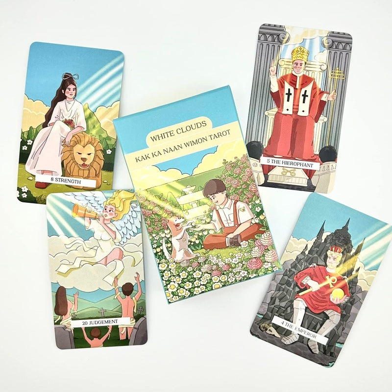 Sunshine & Cartoons! White Clouds Tarot - 78-card deck with adorable art. Fun & easy to understand, perfect for beginners & tarot lovers.