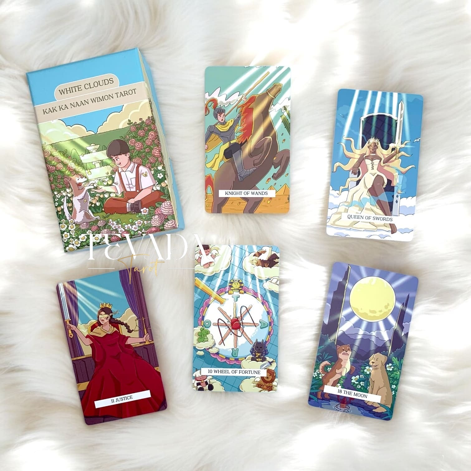 Sunshine &amp; Cartoons! White Clouds Tarot - 78-card deck with adorable art. Fun &amp; easy to understand, perfect for beginners &amp; tarot lovers.