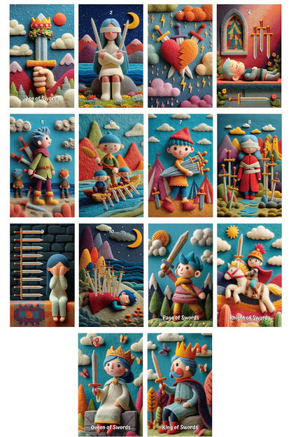 Woolly Wonder Tarot Deck featuring vibrant 3D wool-felt storybook art for inner child healing and playful divination.