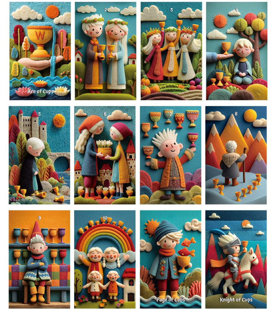 Woolly Wonder Tarot Deck featuring vibrant 3D wool-felt storybook art for inner child healing and playful divination.