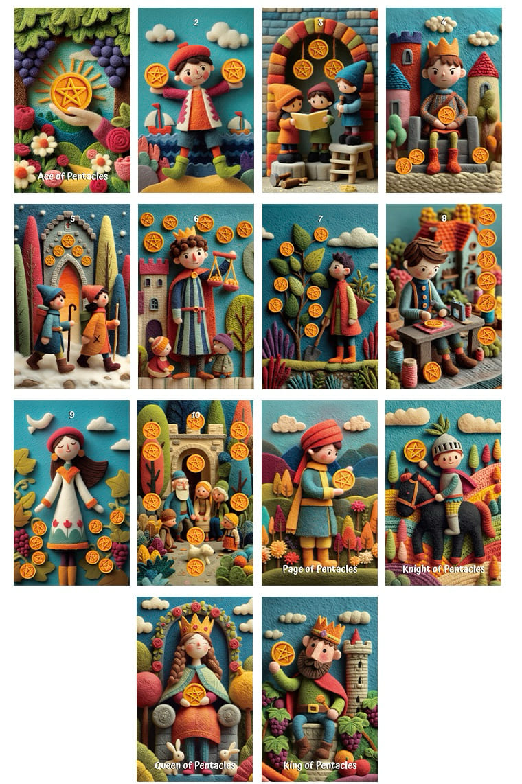 Woolly Wonder Tarot Deck featuring vibrant 3D wool-felt storybook art for inner child healing and playful divination.