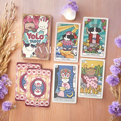 Discover the YOLO Tarot PINK Edition — a handcrafted 78-card tarot deck featuring adorable animal guides, intuitive symbolism, and magical artistry designed to inspire soulful readings and clarity.