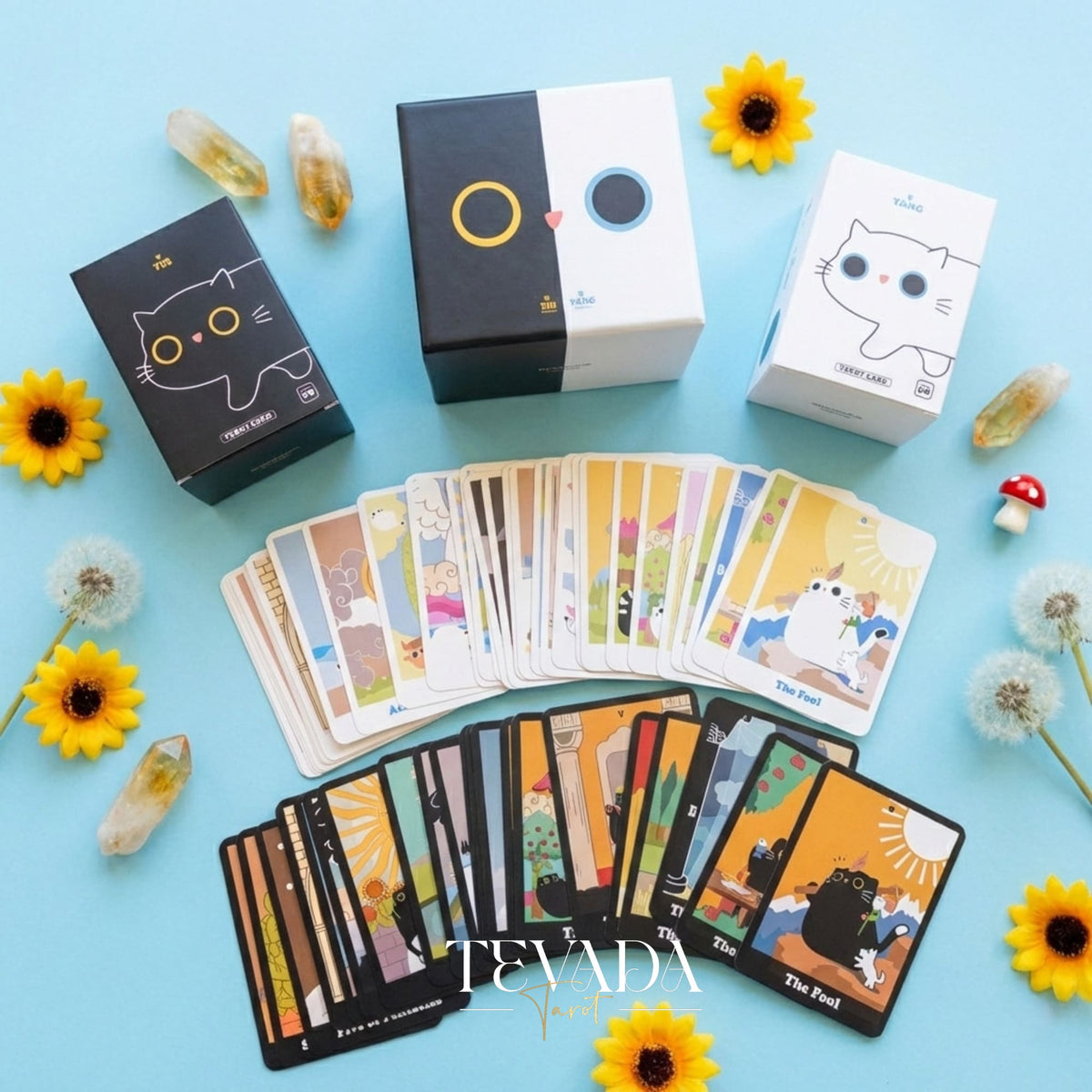 Yinyang le chat Tarot Origin Boxset dessin animé fantaisiste Cartes de Tarot Indie pour l&