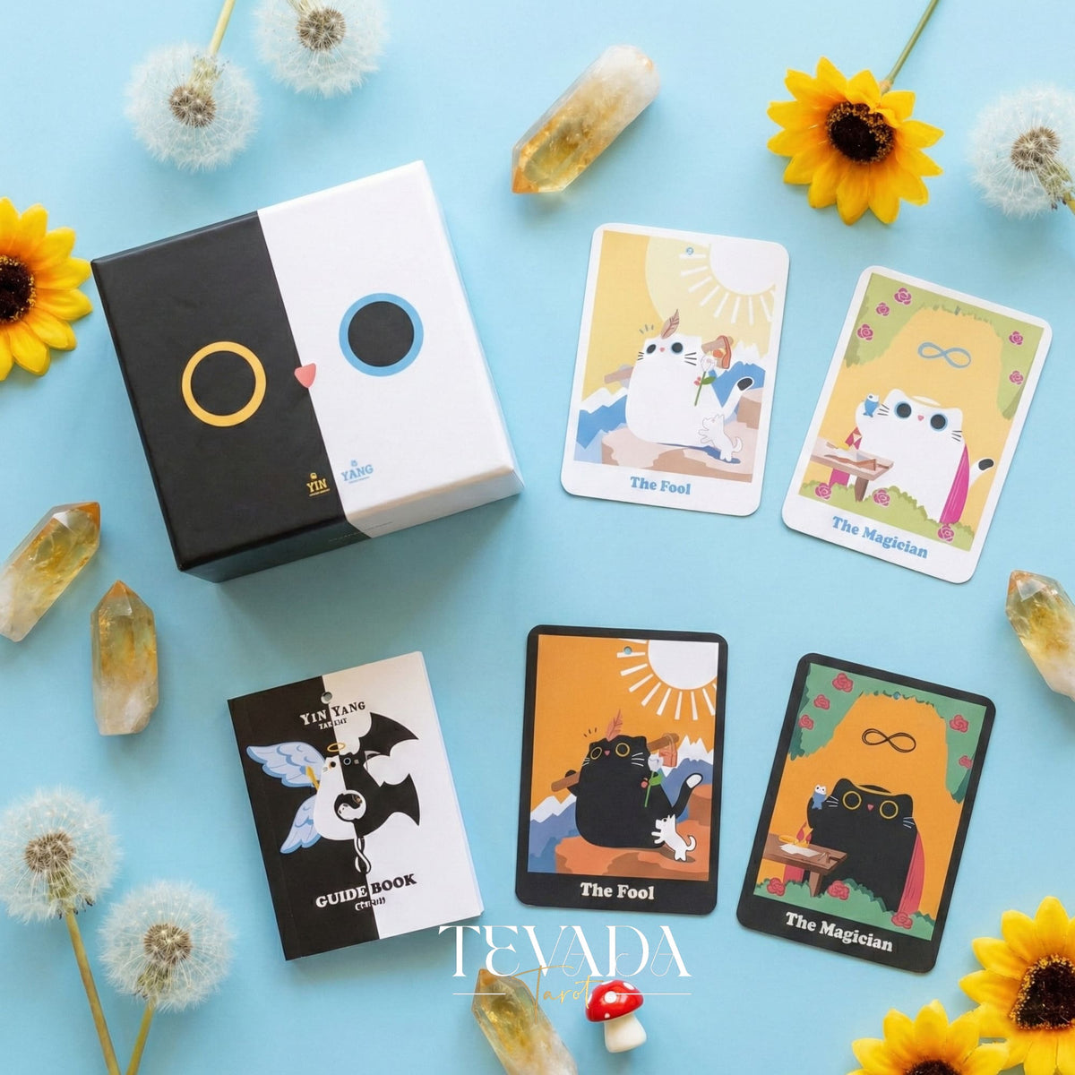 Yinyang le chat Tarot Origin Boxset dessin animé fantaisiste Cartes de Tarot Indie pour l&