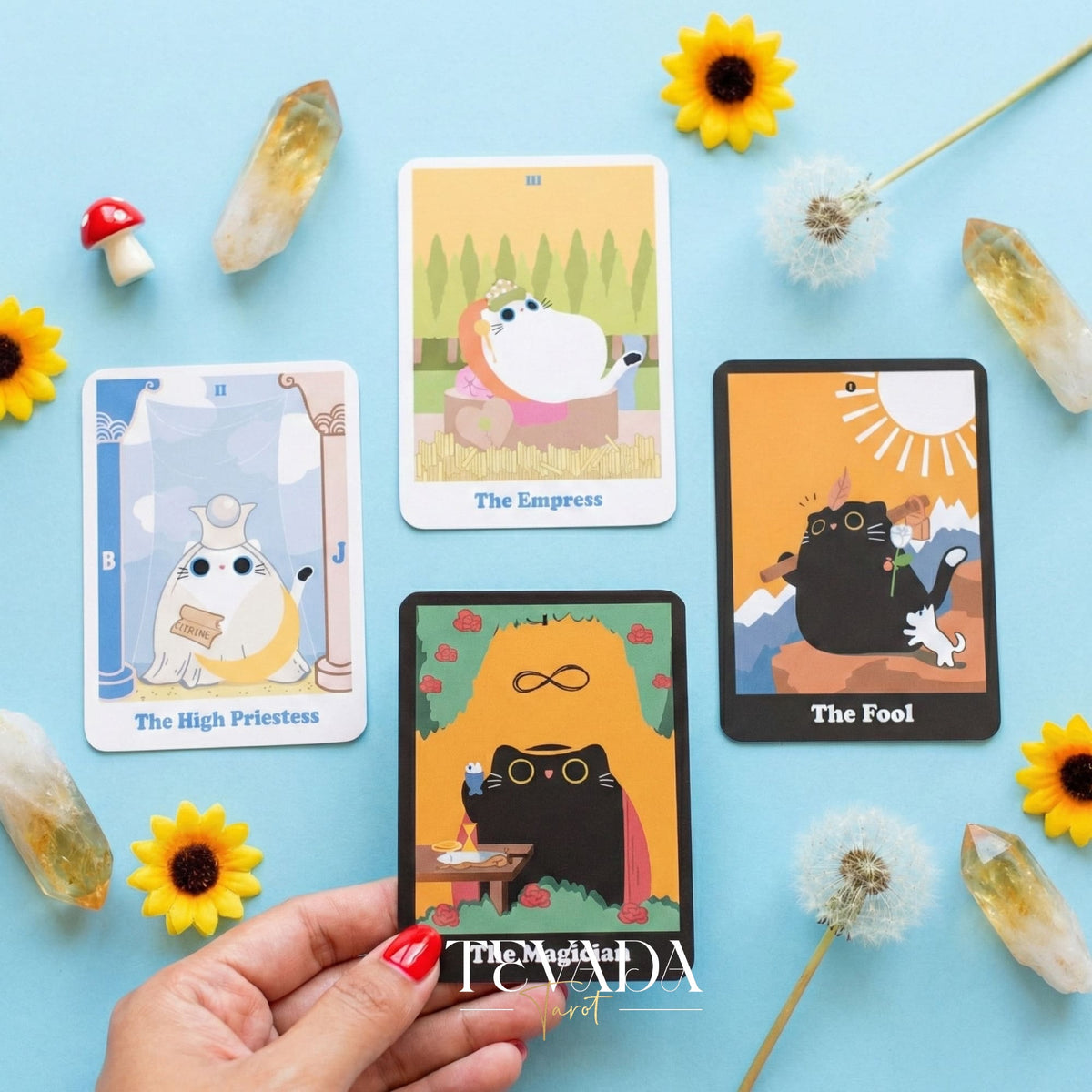Yinyang le chat Tarot Origin Boxset dessin animé fantaisiste Cartes de Tarot Indie pour l&