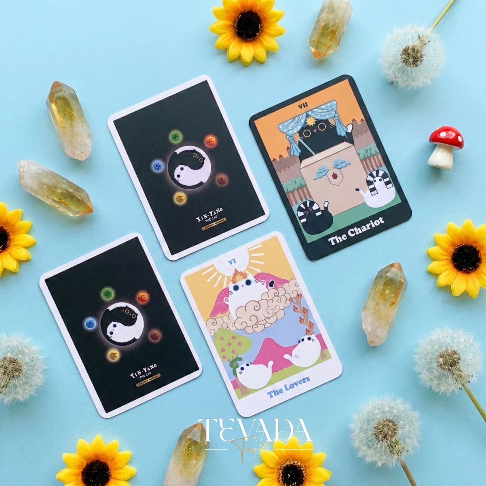 Yinyang le chat Tarot Origin Boxset dessin animé fantaisiste Cartes de Tarot Indie pour l&
