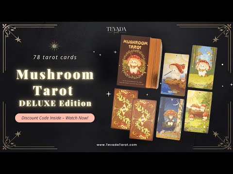 Mushroom Tarot Deck DELUXE Edt whimsical cartoon Indie Tarot Cards for healing self-reflection and grounding rituals.