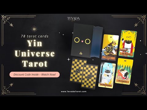Yin Universe Tarot cute black cat Indie Tarot Deck with black holographic edges for beginner divination and daily ritual.