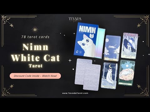 Nimn White Cat Tarot cute cartoon indie tarot deck with holographic silver edges for inner child healing.