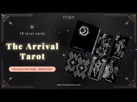 The Arrival Tarot Deck black and white Indie Tarot Deck with black holographic edges for deep shadow work and self reflection.(