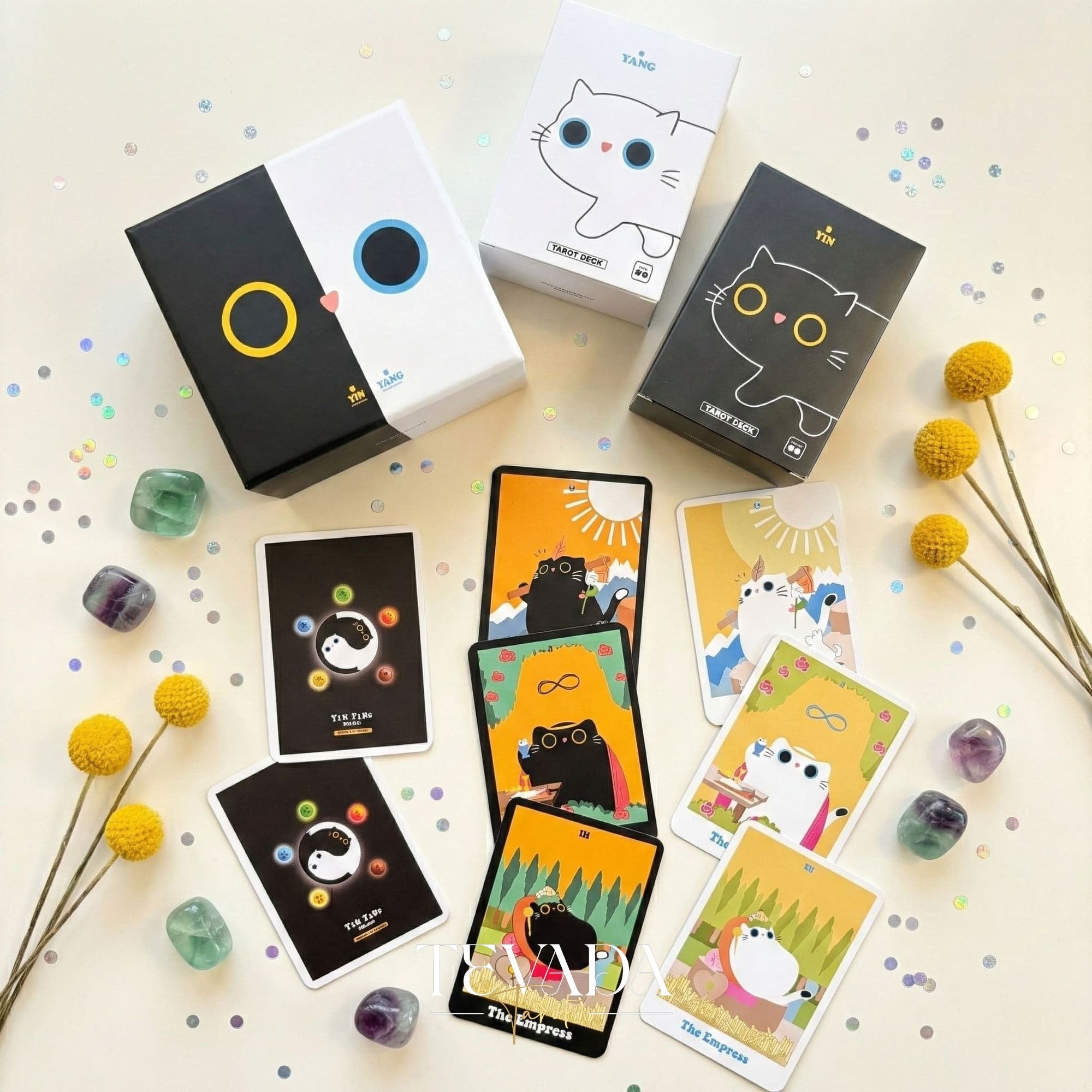 Yinyang le chat Tarot Origin Boxset dessin animé fantaisiste Cartes de Tarot Indie pour l&