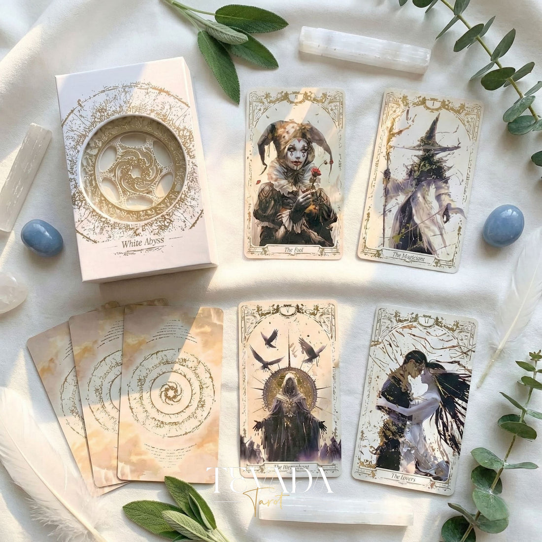 Abyss Tarot Deck 2026 Edition gothic luxury Indie Tarot Cards with gold foil edges for shadow work.