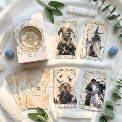 Abyss Tarot Deck 2026 Edition gothic luxury Indie Tarot Cards with gold foil edges for shadow work.