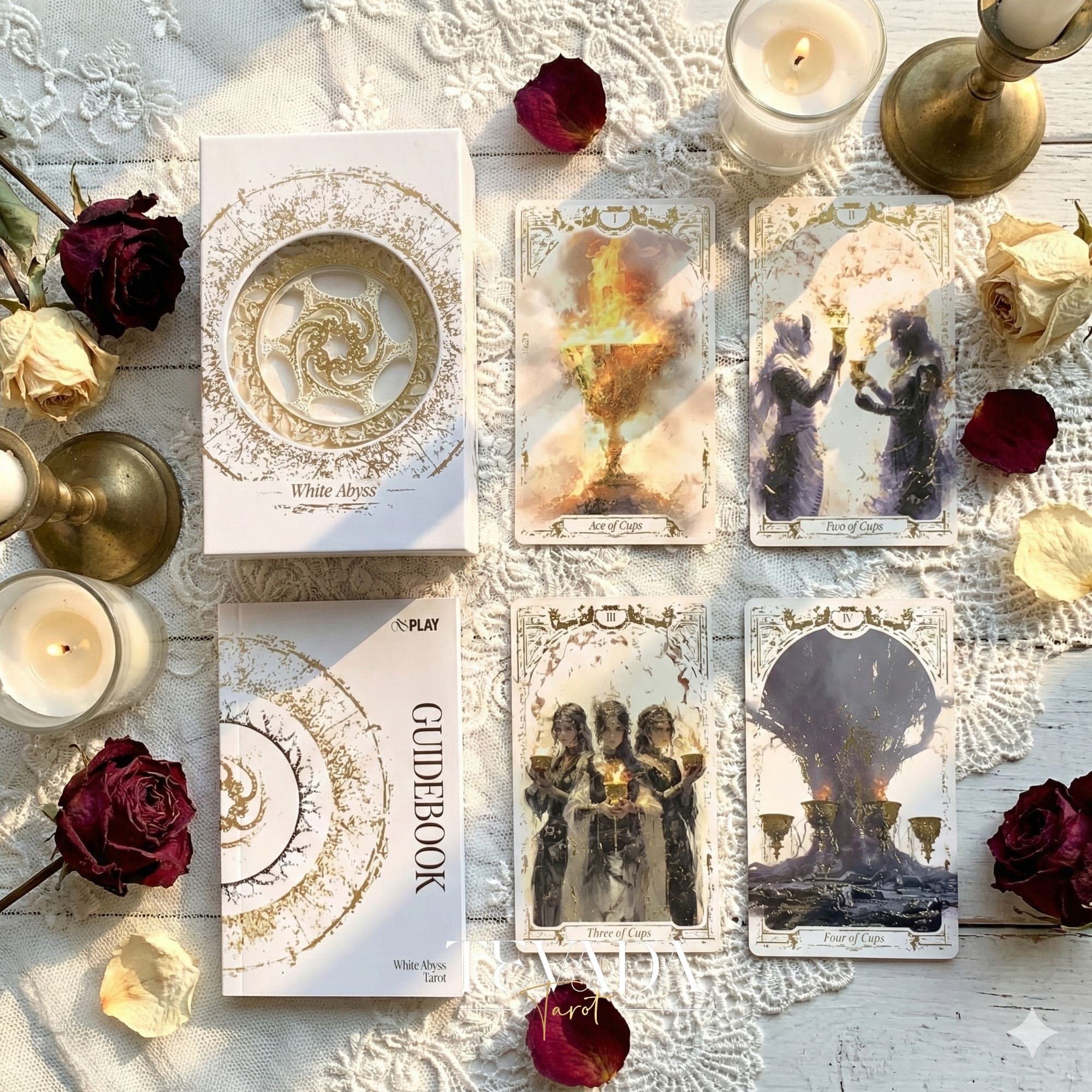 Abyss Tarot Deck 2026 Edition gothic luxury Indie Tarot Cards with gold foil edges for shadow work.