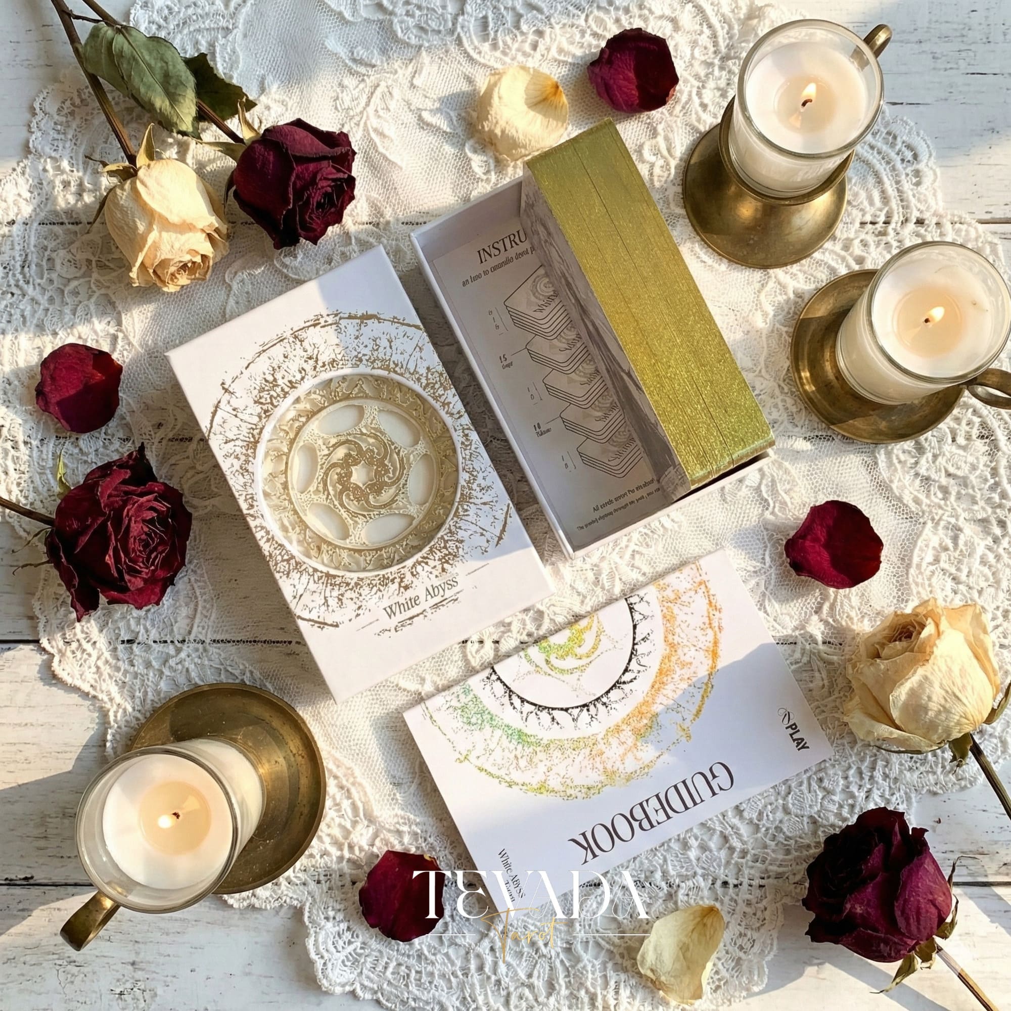 Abyss Tarot Deck 2026 Edition gothic luxury Indie Tarot Cards with gold foil edges for shadow work.