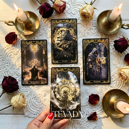 Abyss Tarot Deck 2026 Edition gothic luxury Indie Tarot Cards with gold foil edges for shadow work.