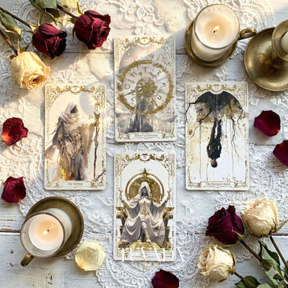 Abyss Tarot Deck 2026 Edition gothic luxury Indie Tarot Cards with gold foil edges for shadow work.