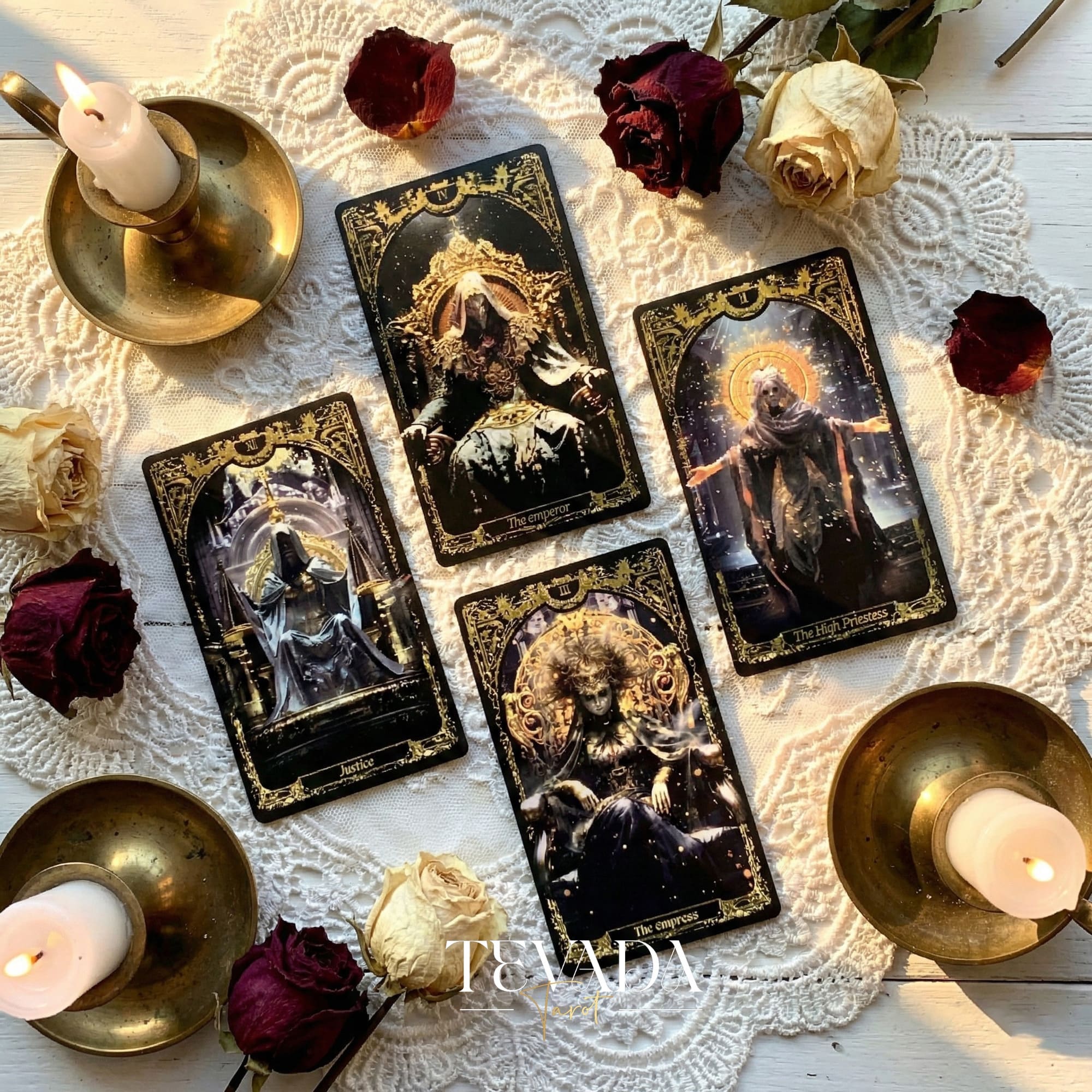 Abyss Tarot Deck 2026 Edition gothic luxury Indie Tarot Cards with gold foil edges for shadow work.