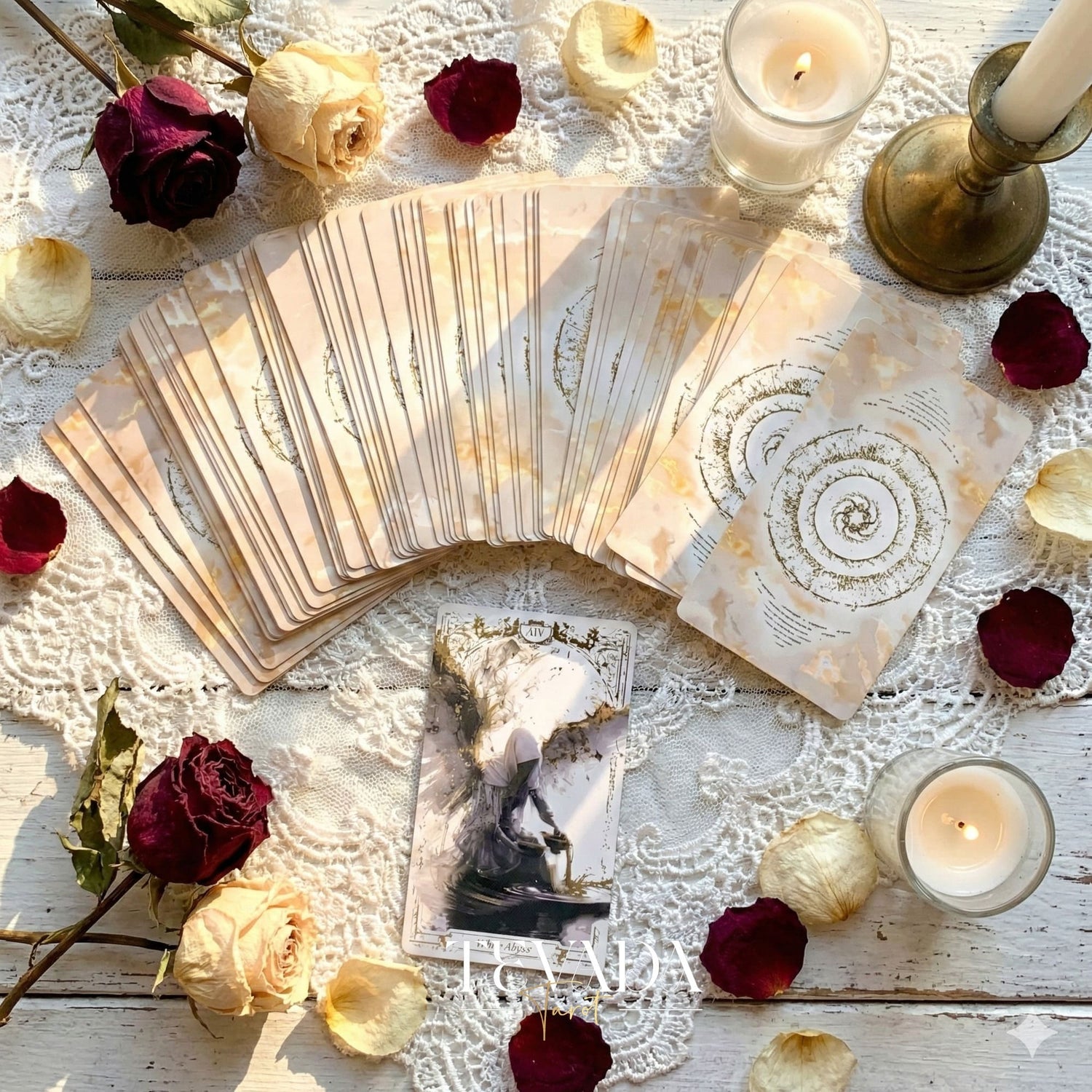 Abyss Tarot Deck 2026 Edition gothic luxury Indie Tarot Cards with gold foil edges for shadow work.