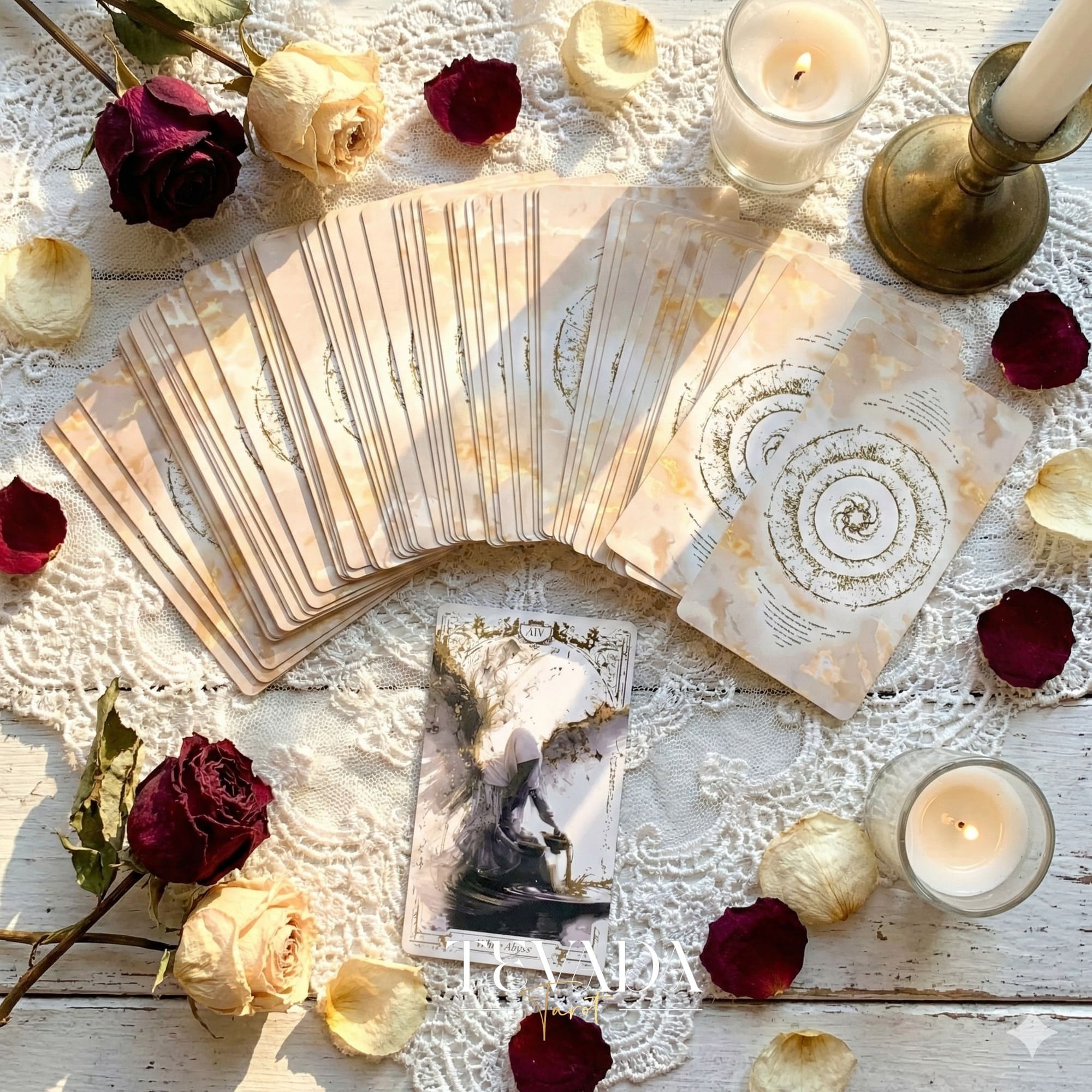 Abyss Tarot Deck 2026 Edition gothic luxury Indie Tarot Cards with gold foil edges for shadow work.