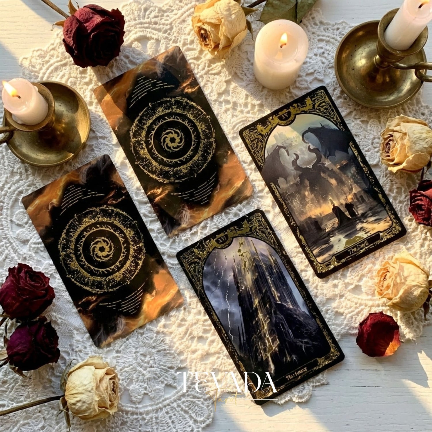 Abyss Tarot Deck 2026 Edition gothic luxury Indie Tarot Cards with gold foil edges for shadow work.