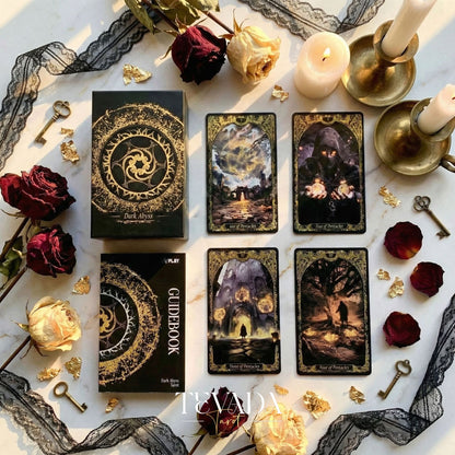 Abyss Tarot Deck 2026 Edition gothic luxury Indie Tarot Cards with gold foil edges for shadow work.
