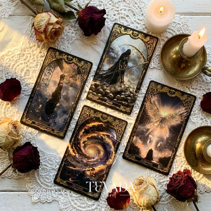 Abyss Tarot Deck 2026 Edition gothic luxury Indie Tarot Cards with gold foil edges for shadow work.