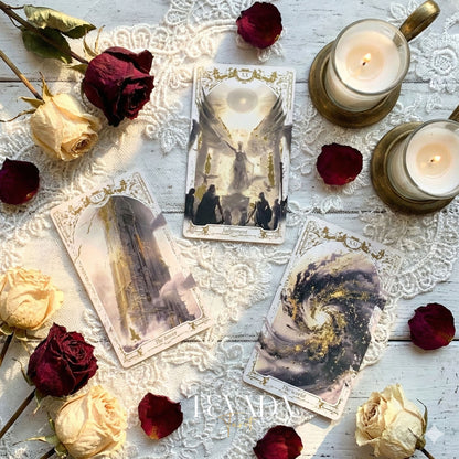 Abyss Tarot Deck 2026 Edition gothic luxury Indie Tarot Cards with gold foil edges for shadow work.