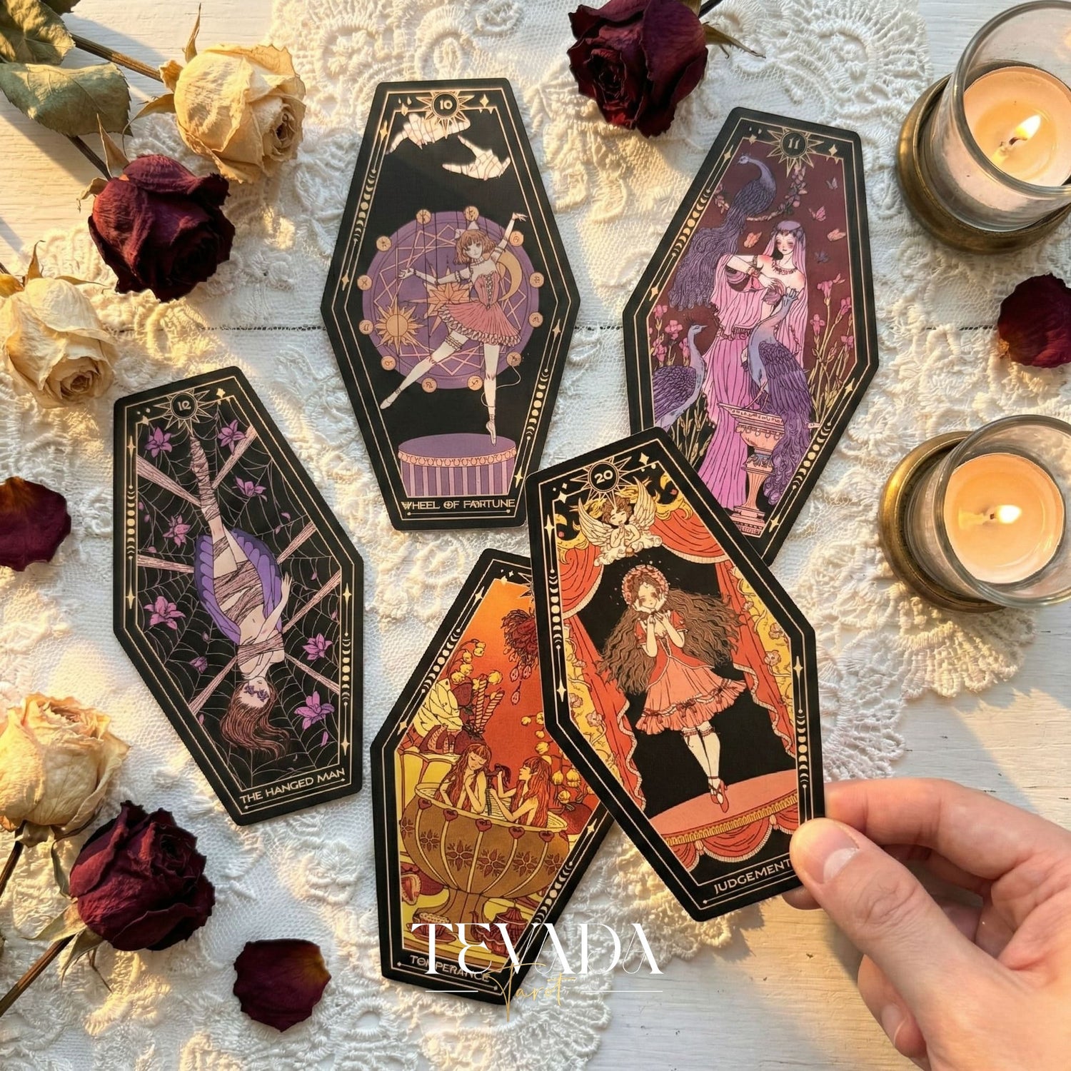 Aisling Tarot Gilded Edt featuring gothic violin art and coffin box for shadow work divination.