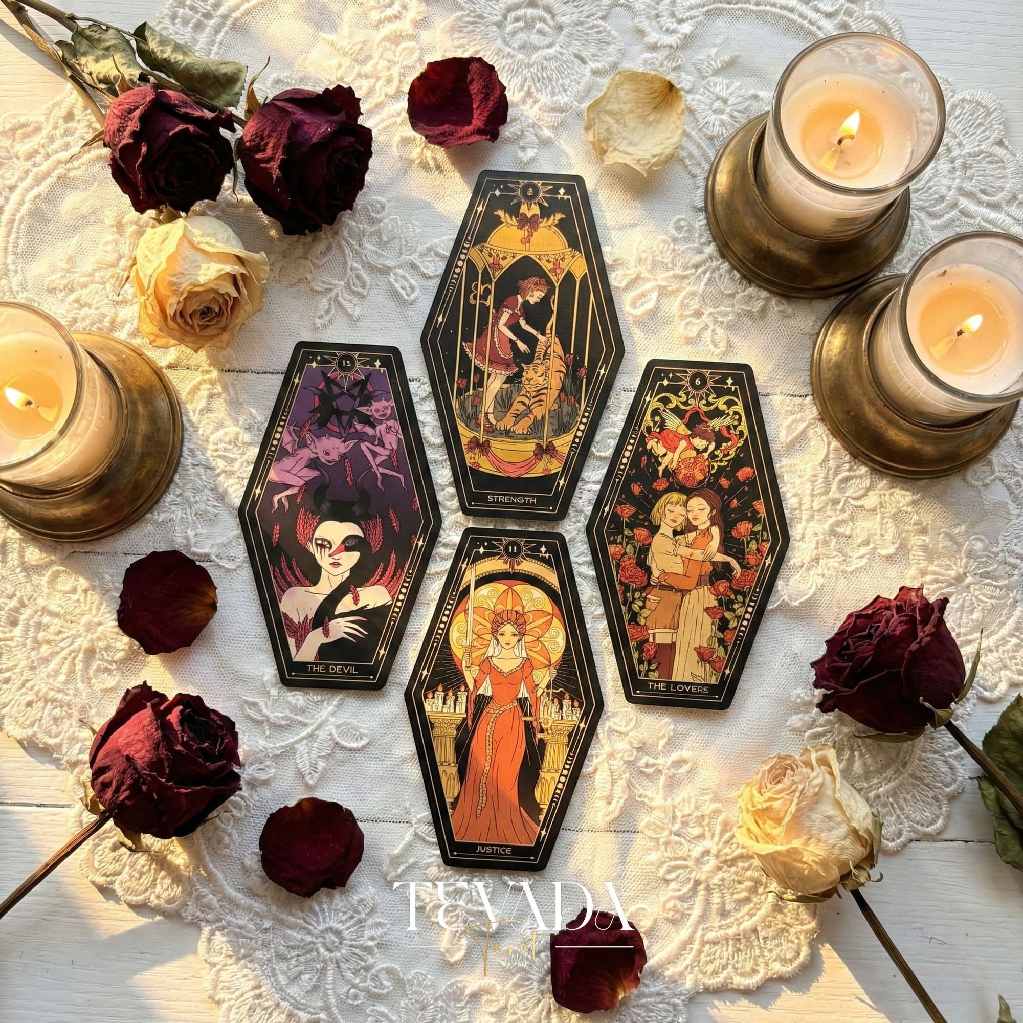 Aisling Tarot Gilded Edt featuring gothic violin art and coffin box for shadow work divination.