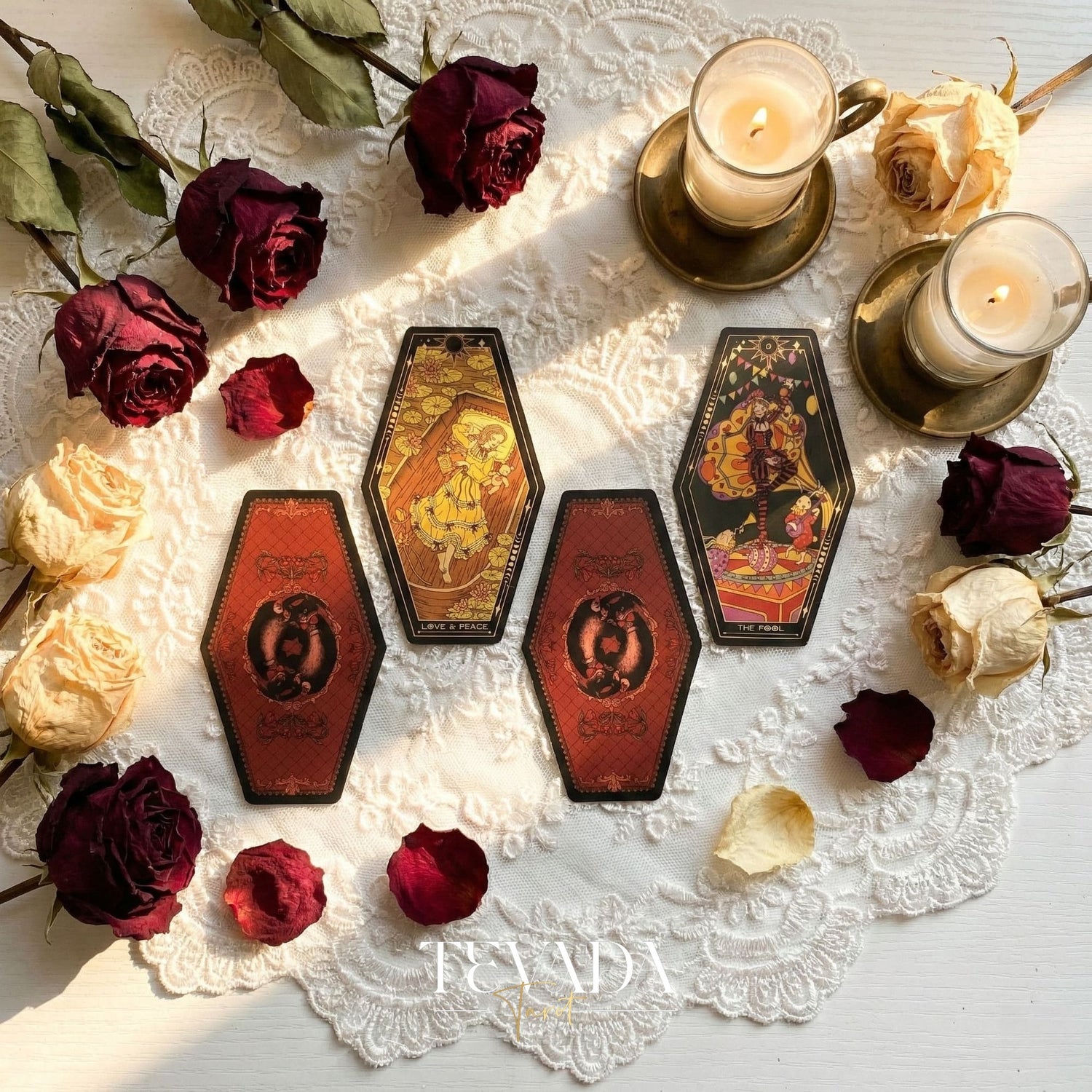 Aisling Tarot Gilded Edt featuring gothic violin art and coffin box for shadow work divination.