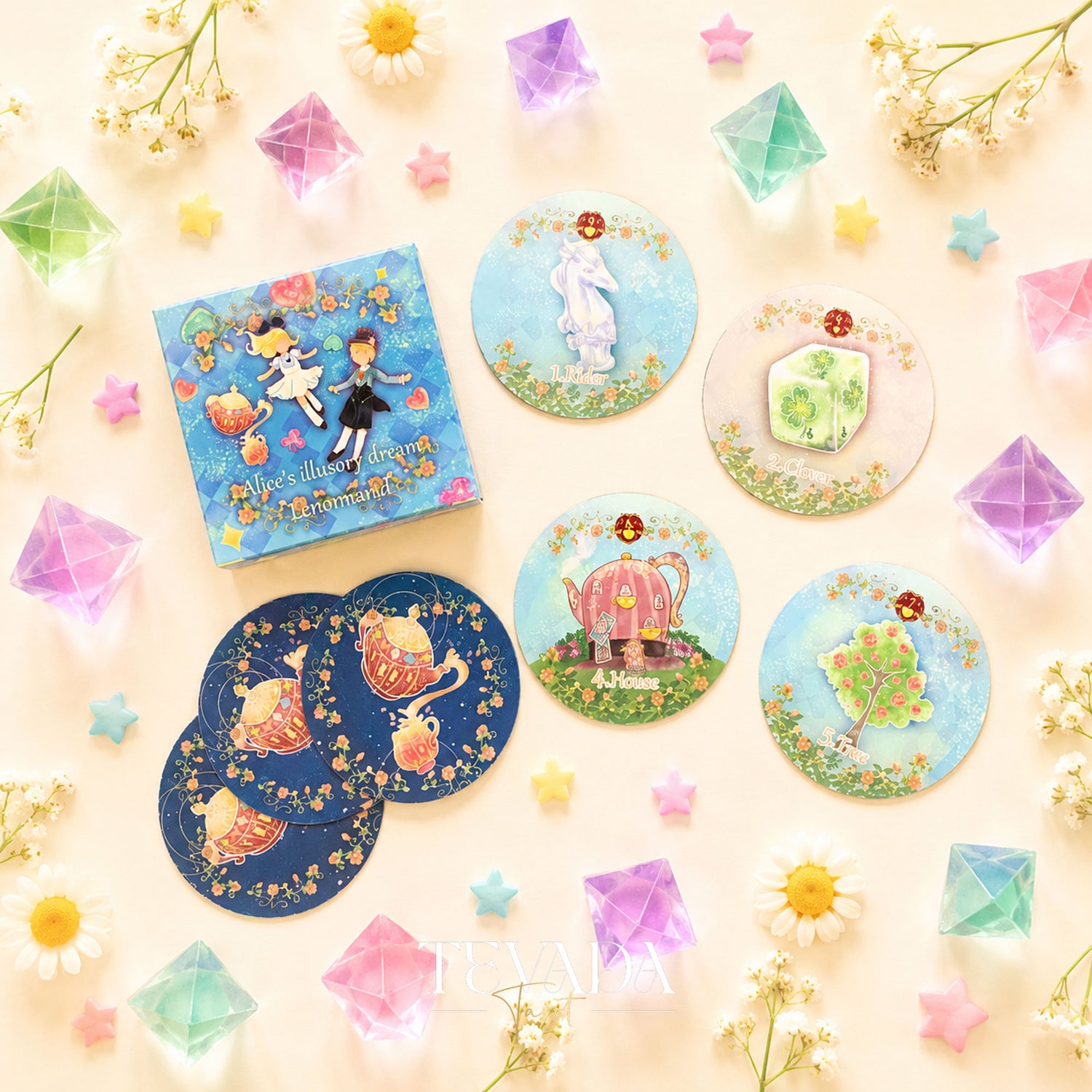 Alice’s Illusory Dream Lenormand MINI round pocket oracle cards for gentle daily reflection