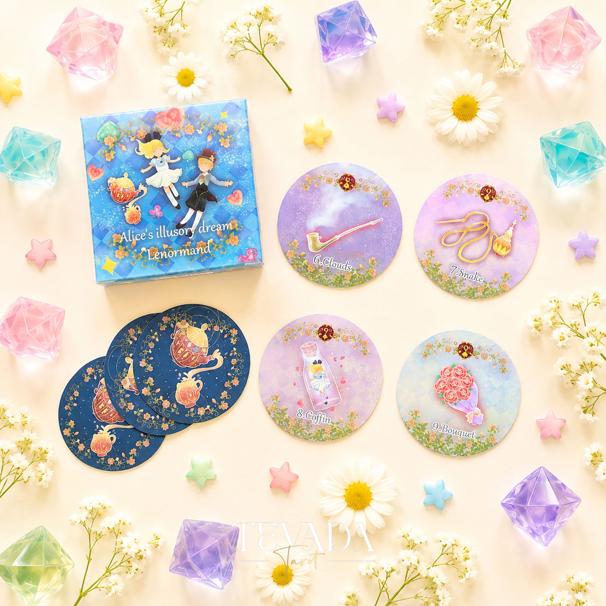 Alice’s Illusory Dream Lenormand MINI round pocket oracle cards for gentle daily reflection