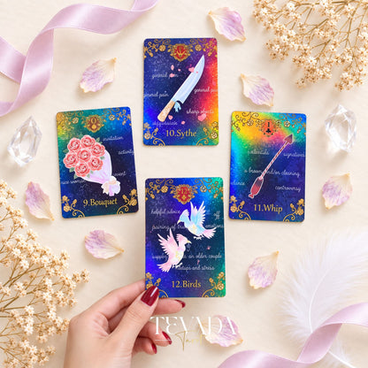 Alice’s Illusory Dream Lenormand REG deck box with illustrated cards and dreamy fantasy details in soft pastel colors.