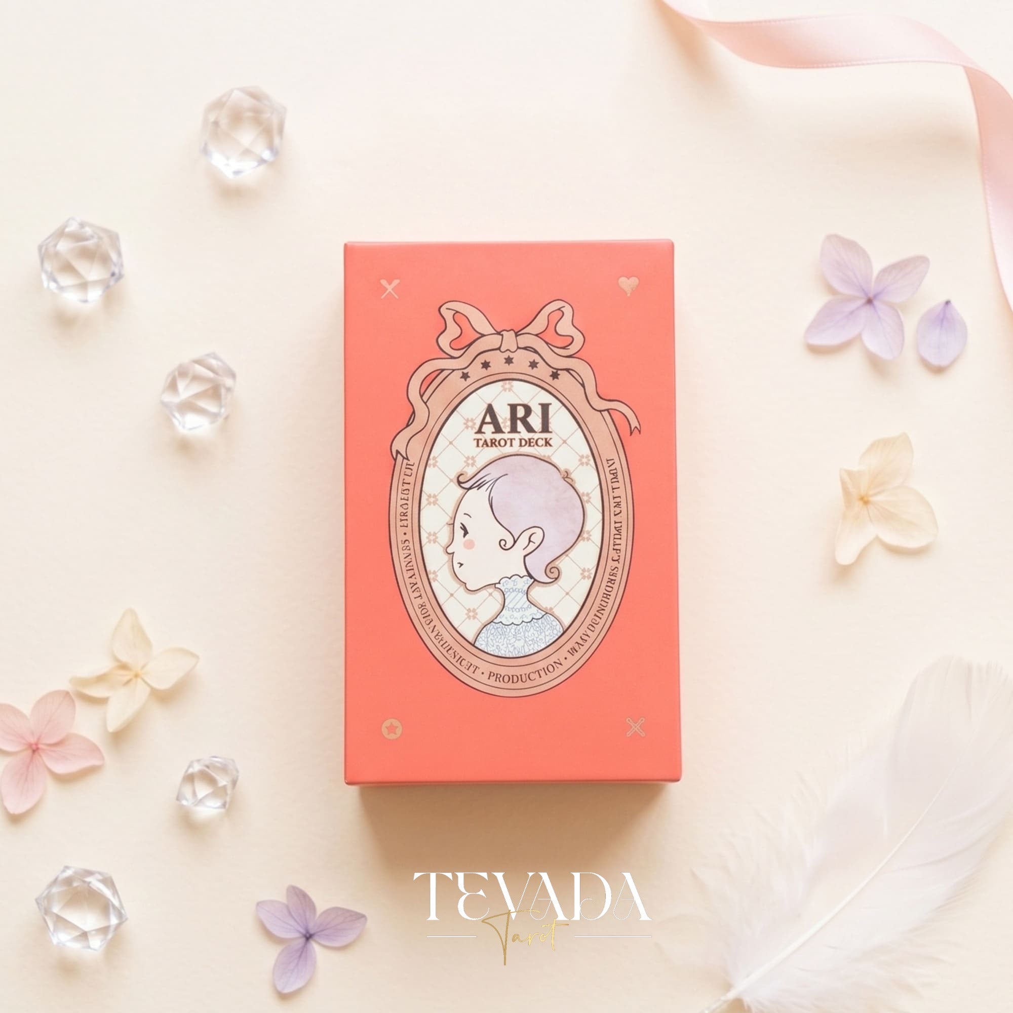 Ari Baby Tarot Deck whimsical pink cartoon indie tarot deck with foil pink edges for gentle inner child healing.